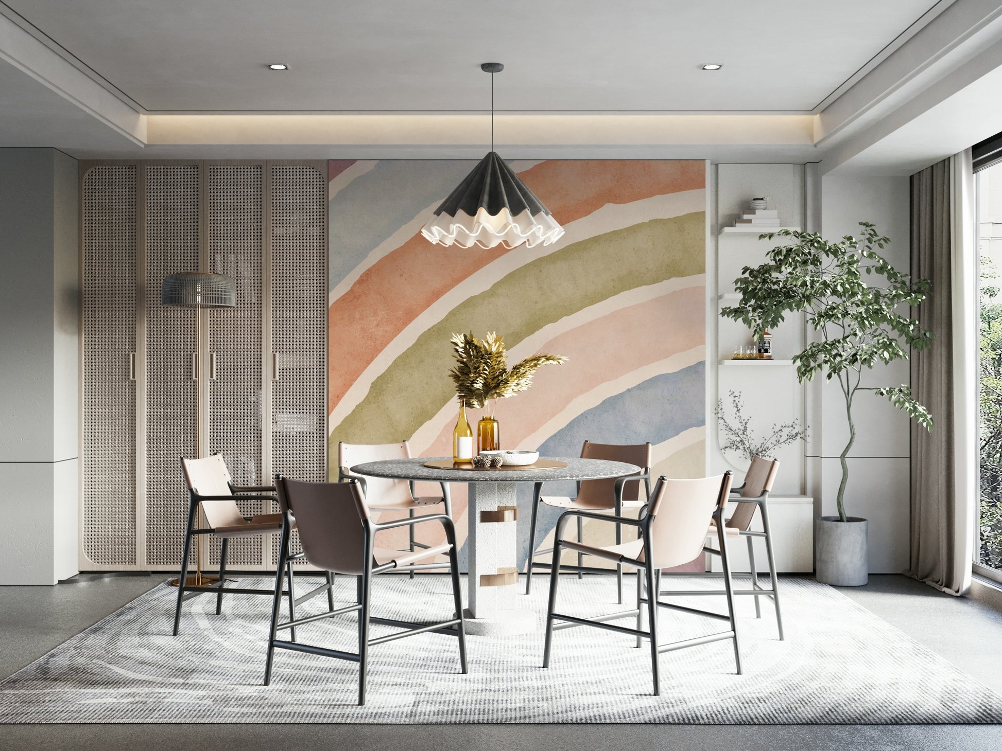 Muted tone rainbow wall design

