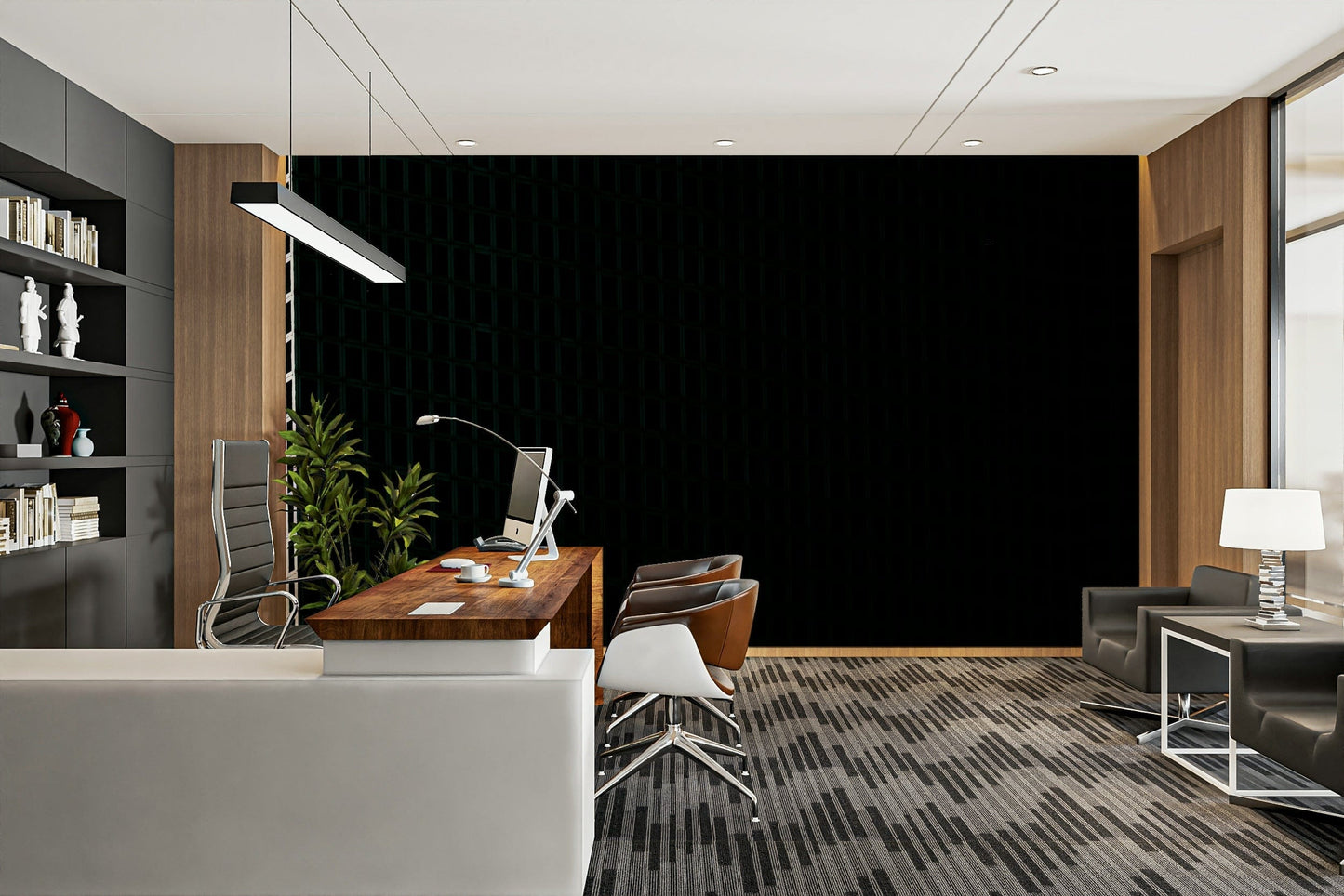 A contemplative stylish office wallpaper mural for a feature wall.

