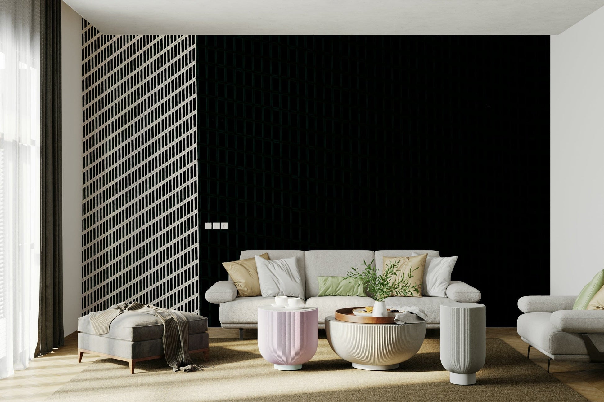 An artistic corporate theme mural on minimalist wallpaper.

