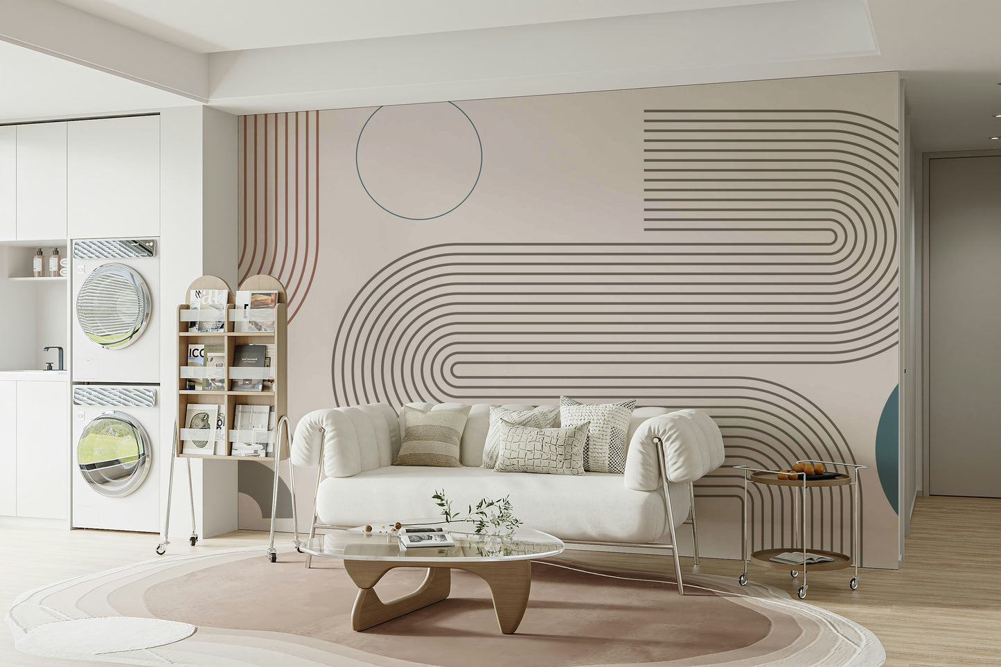 Modern retro wall mural with bold line design

