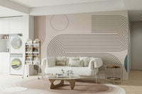 Modern retro wall mural with bold line design

