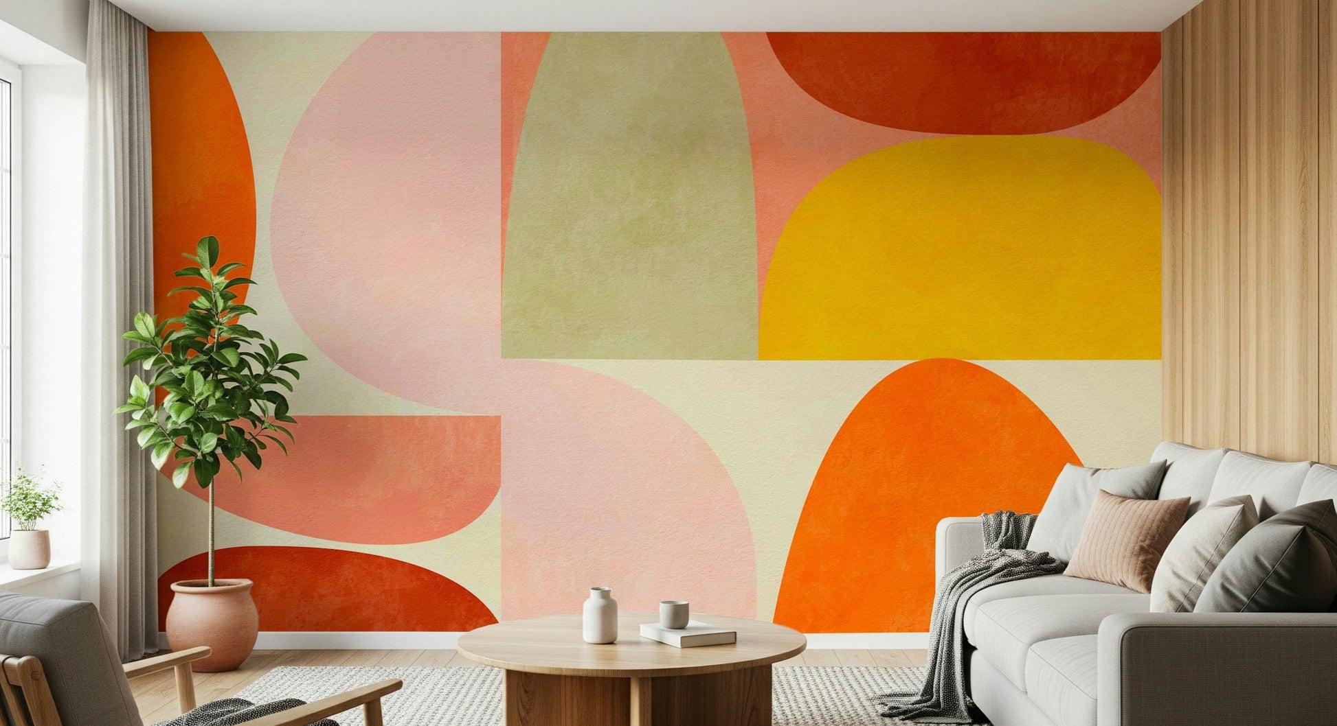 A serene abstract shapes wall mural for your decor.

