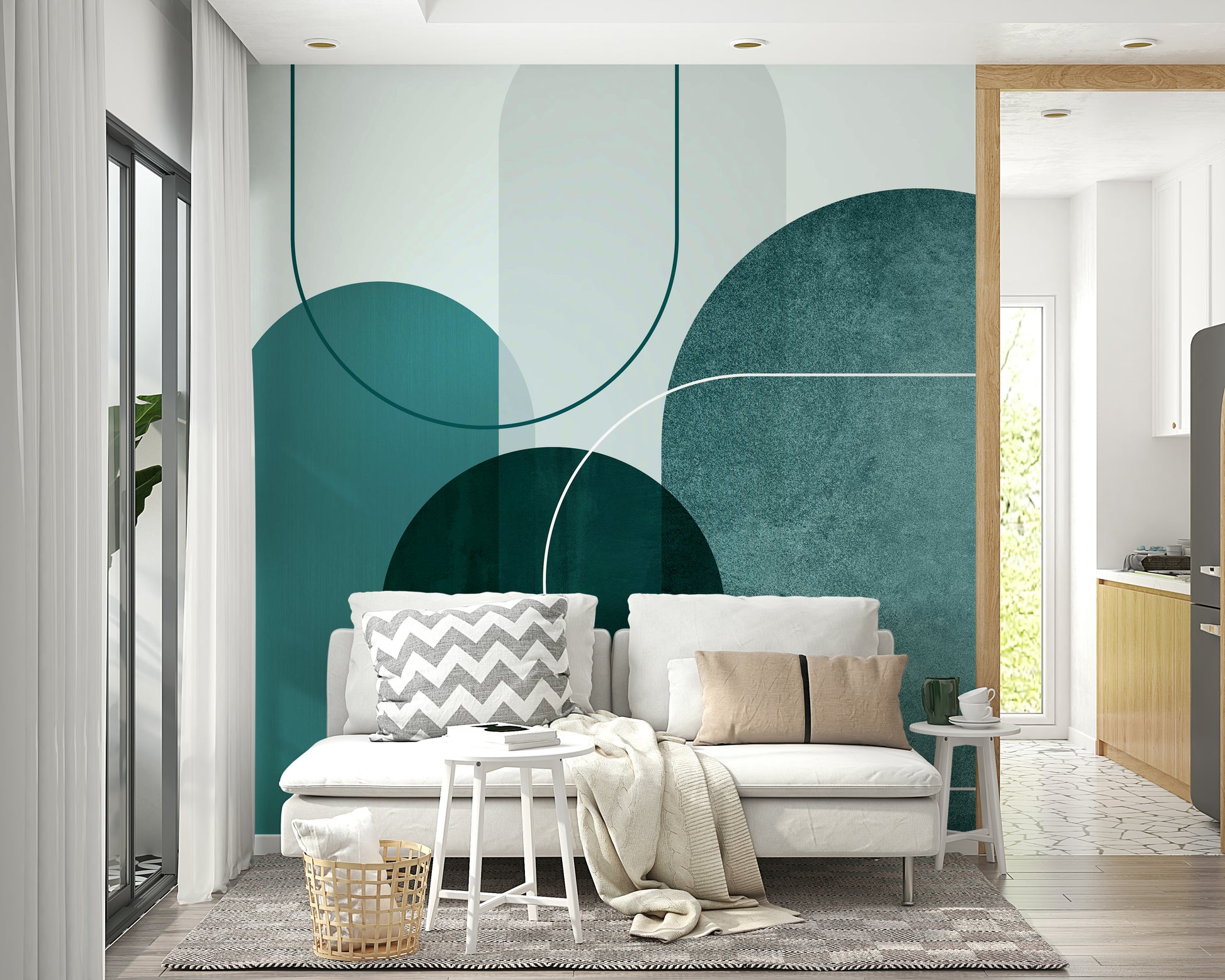 Stylish Modern Teal Arches 2 mural for bedrooms

