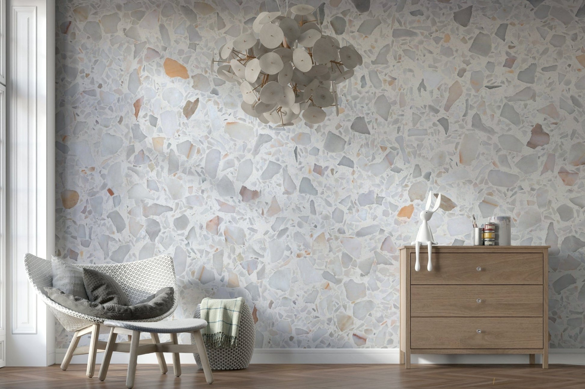 Delicate Natural Marble terrazzo wallcovering pattern.