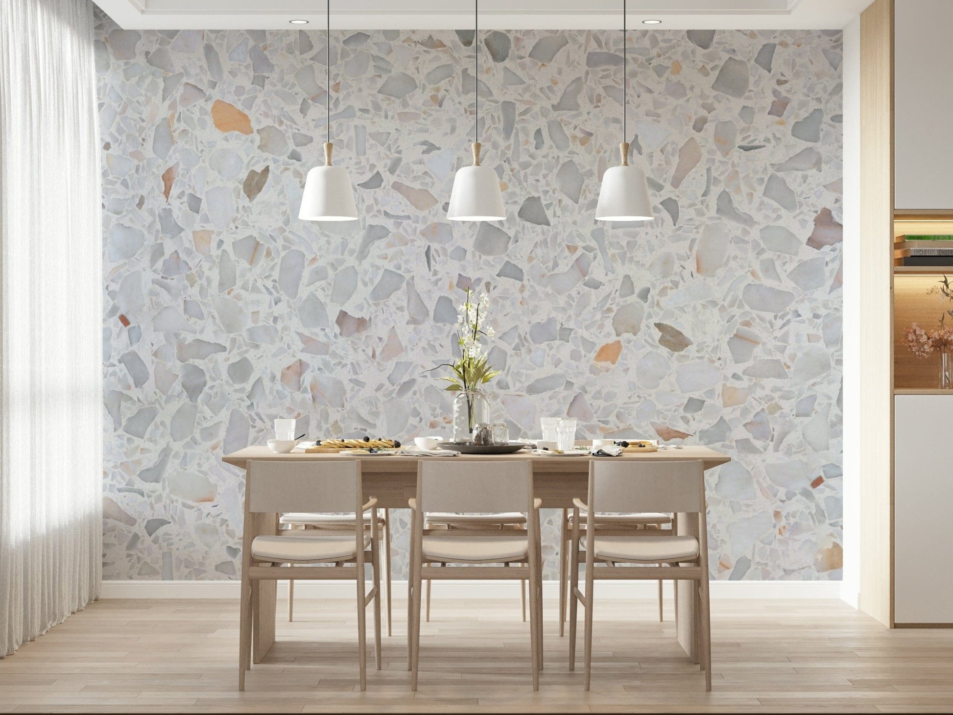 Calming Natural Marble terrazzo effect wallpaper texture.