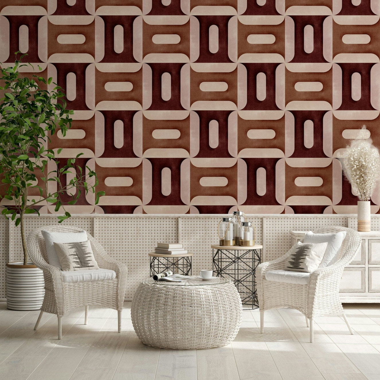 Modern Textured Geometries Clay Wallpaper⁠