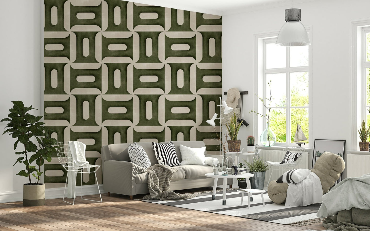 Modern Textured Geometries Olive Wallpaper⁠