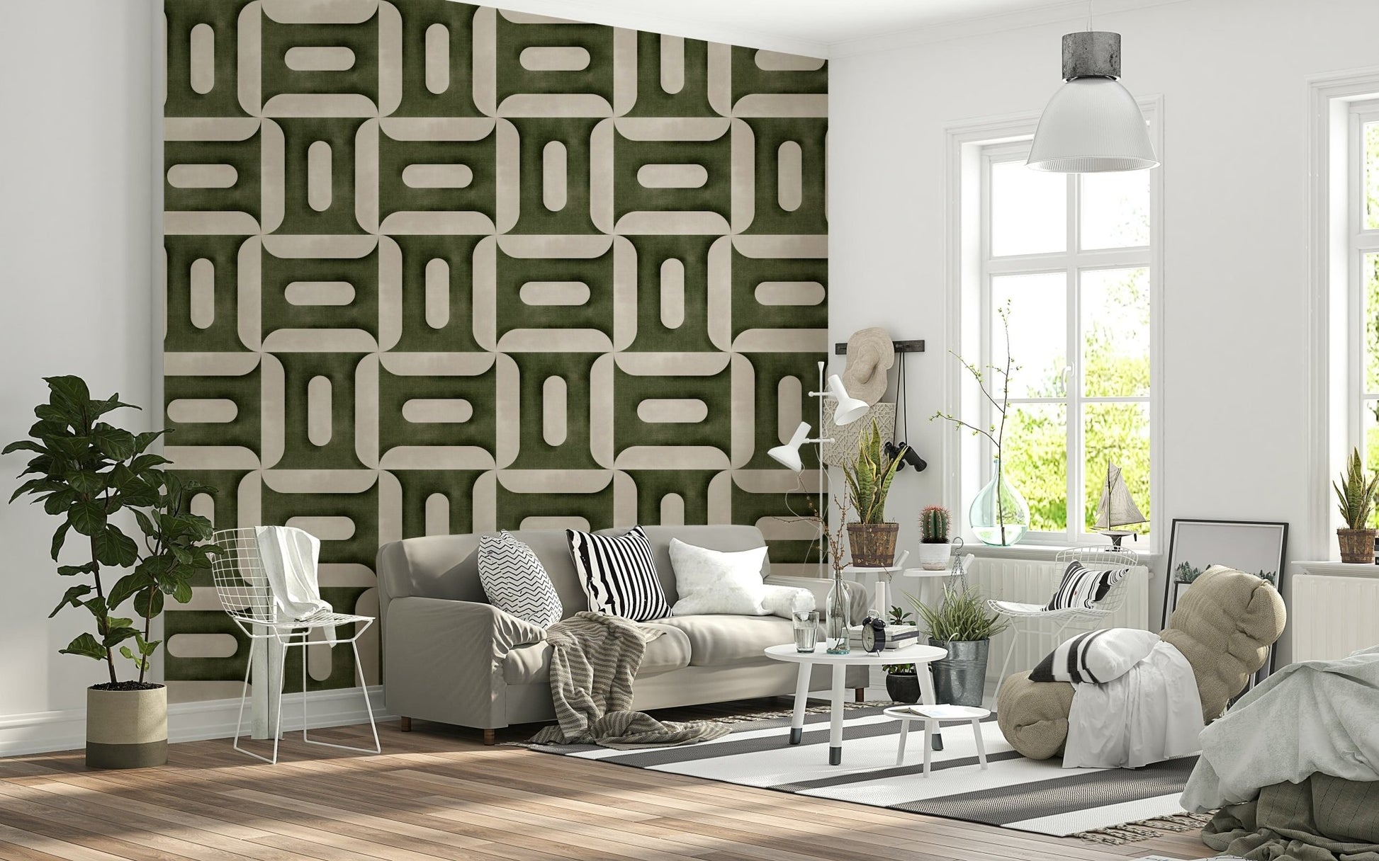 Modern Textured Geometries Olive Wallpaper⁠