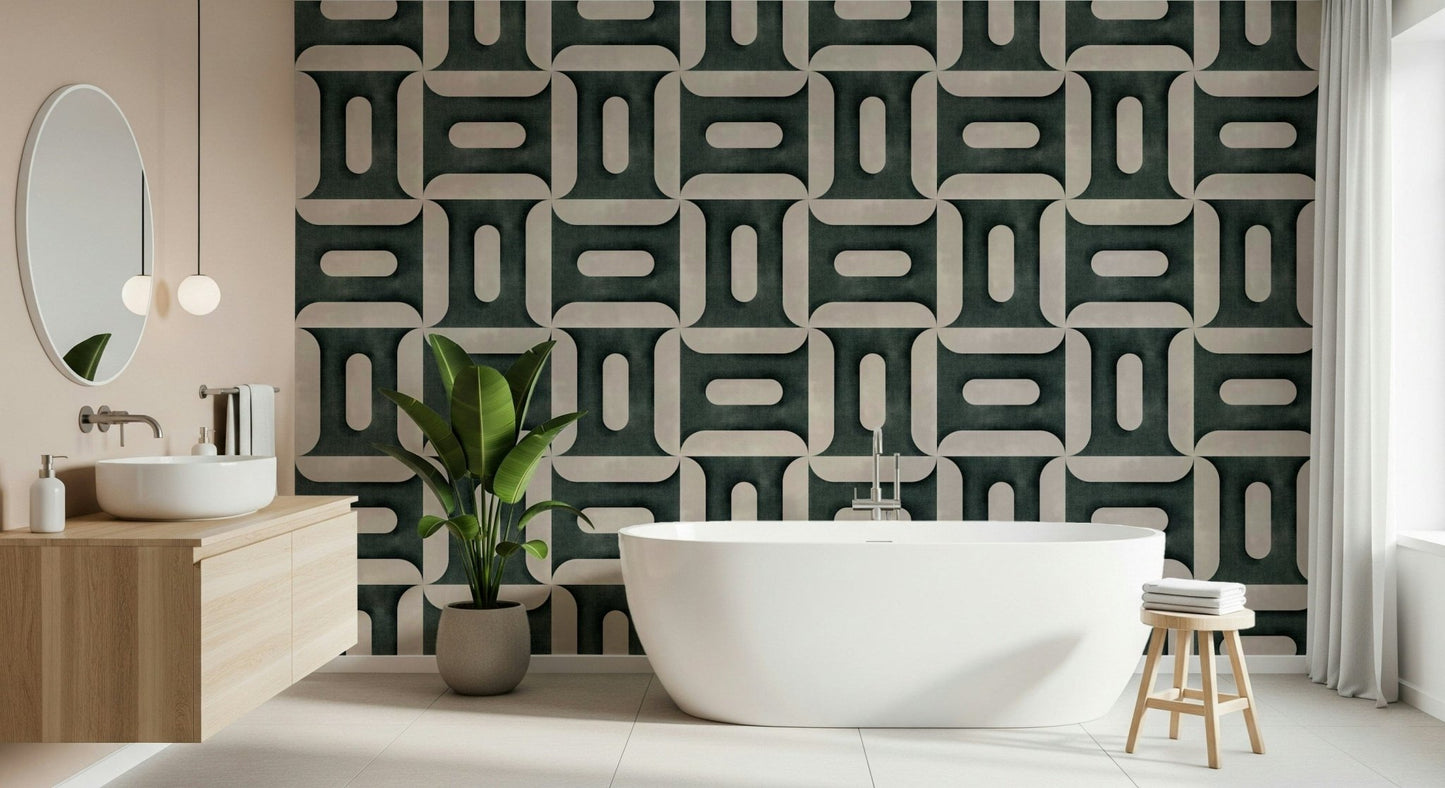 Modern Textured Geometries Vintage Denim Wallpaper⁠