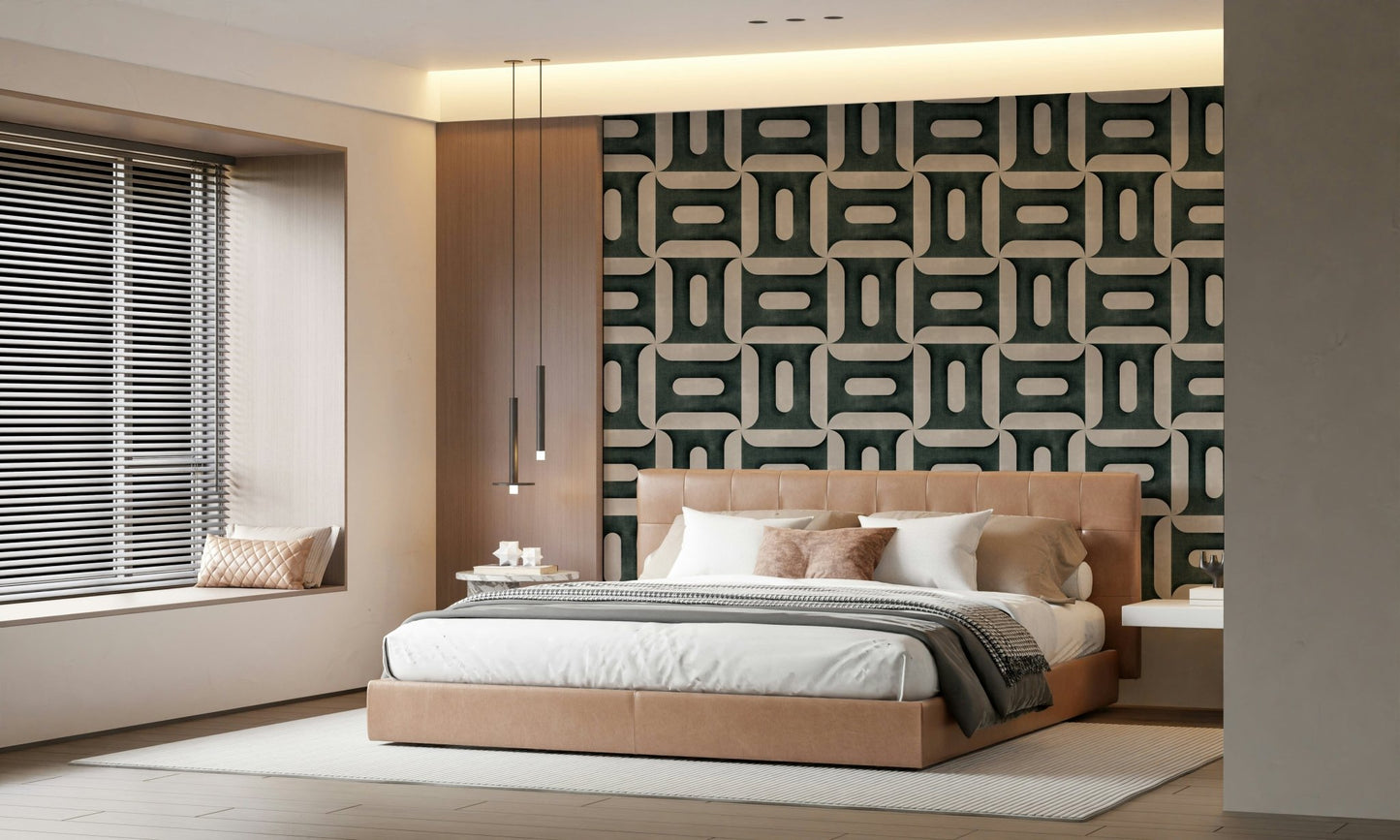 Modern Textured Geometries Vintage Denim Wallpaper⁠