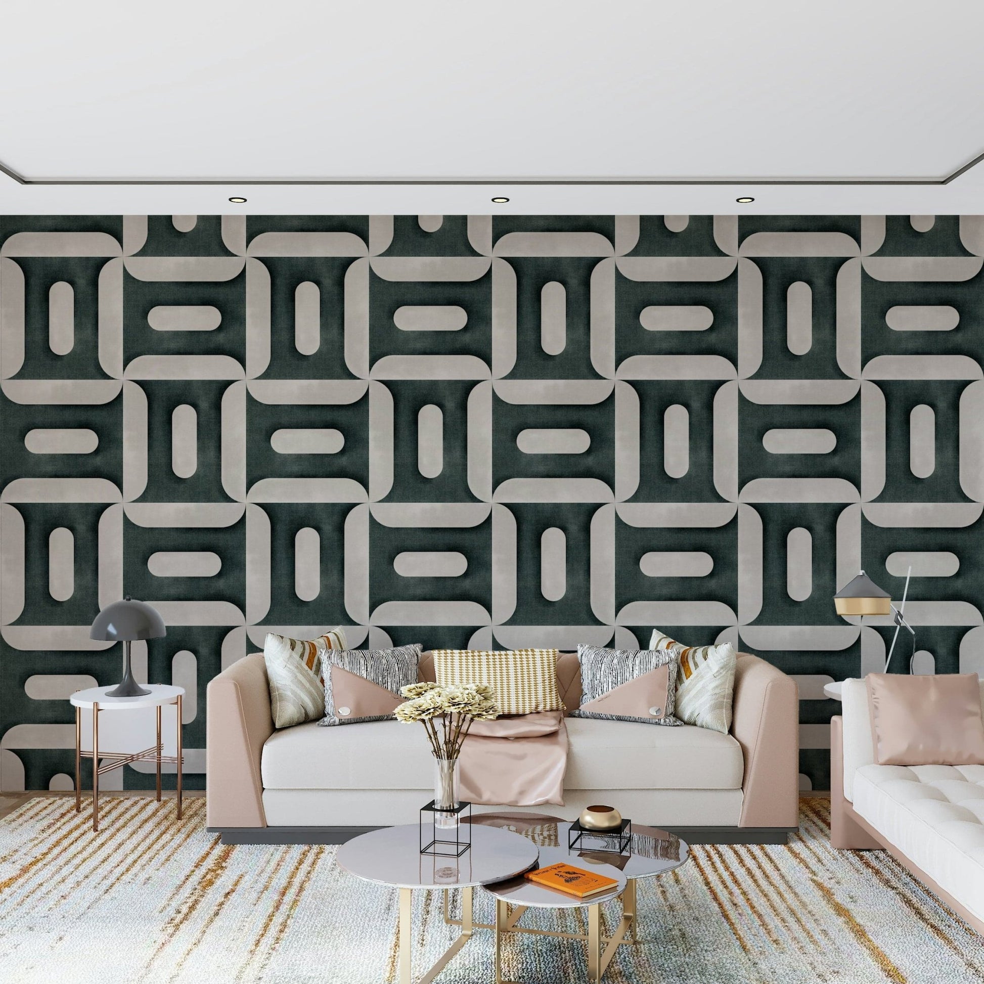 Modern Textured Geometries Vintage Denim Wallpaper⁠