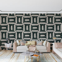 Modern Textured Geometries Vintage Denim Wallpaper⁠