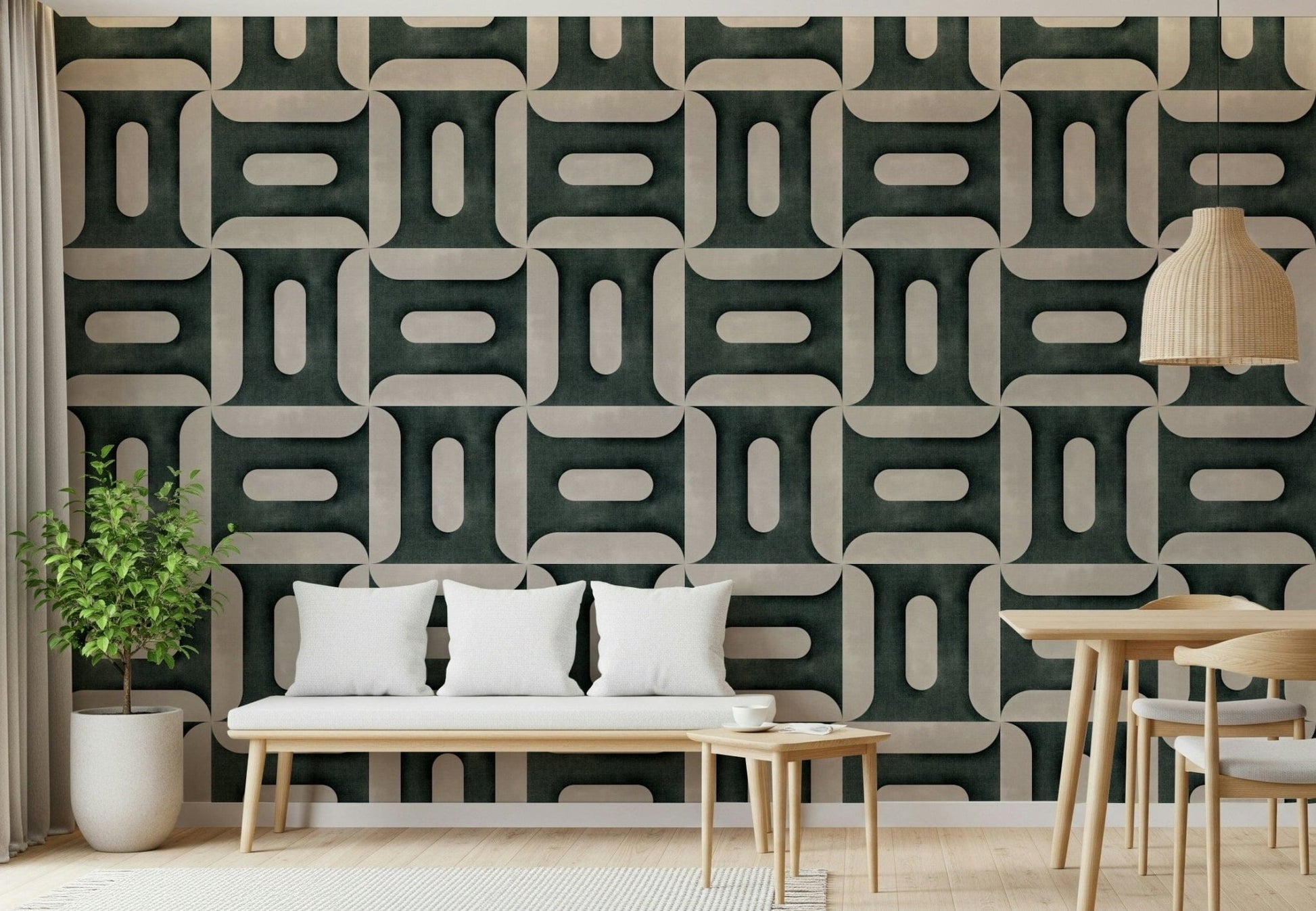 Modern Textured Geometries Vintage Denim Wallpaper⁠