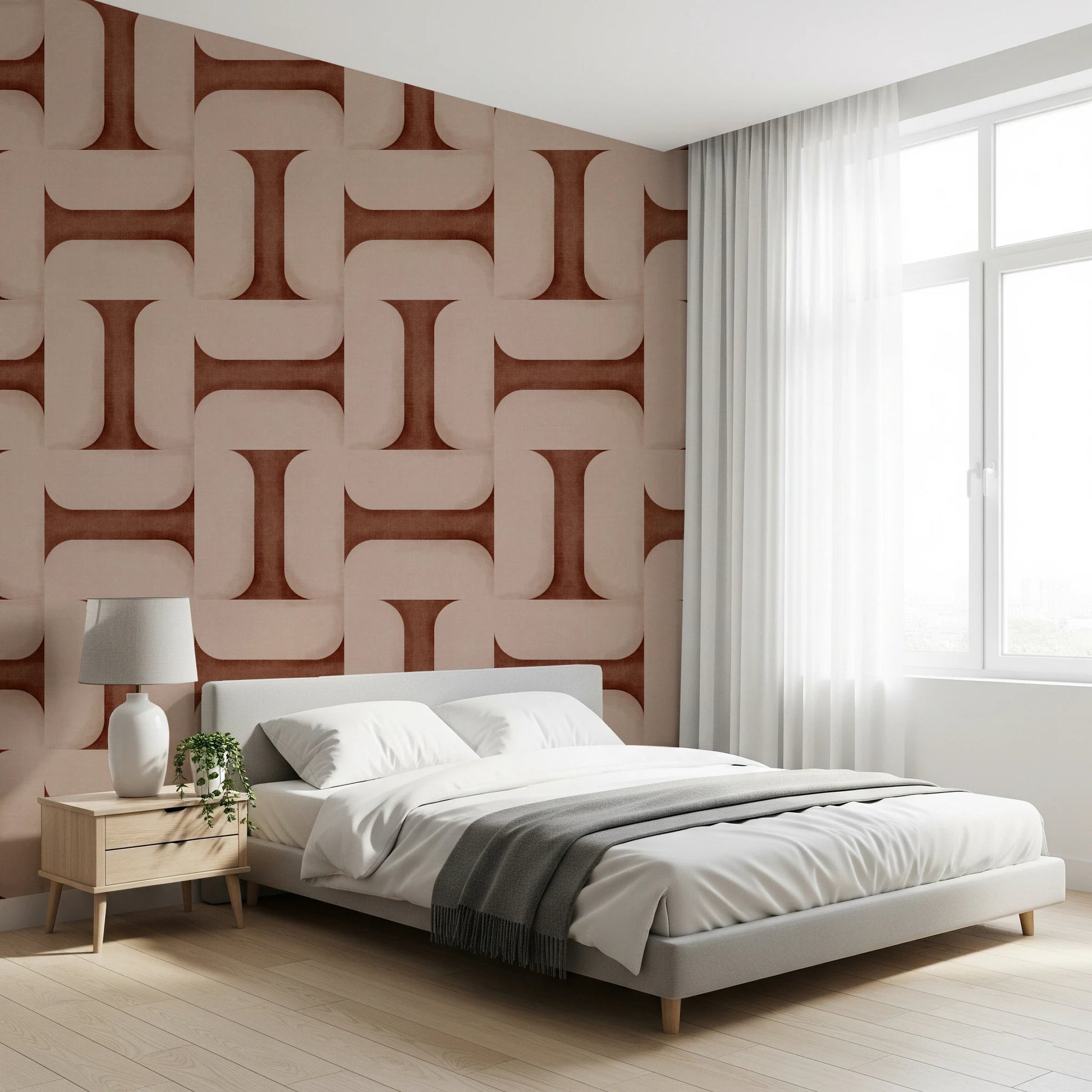 Modern Textured Tiles Copper Wallpaper⁠