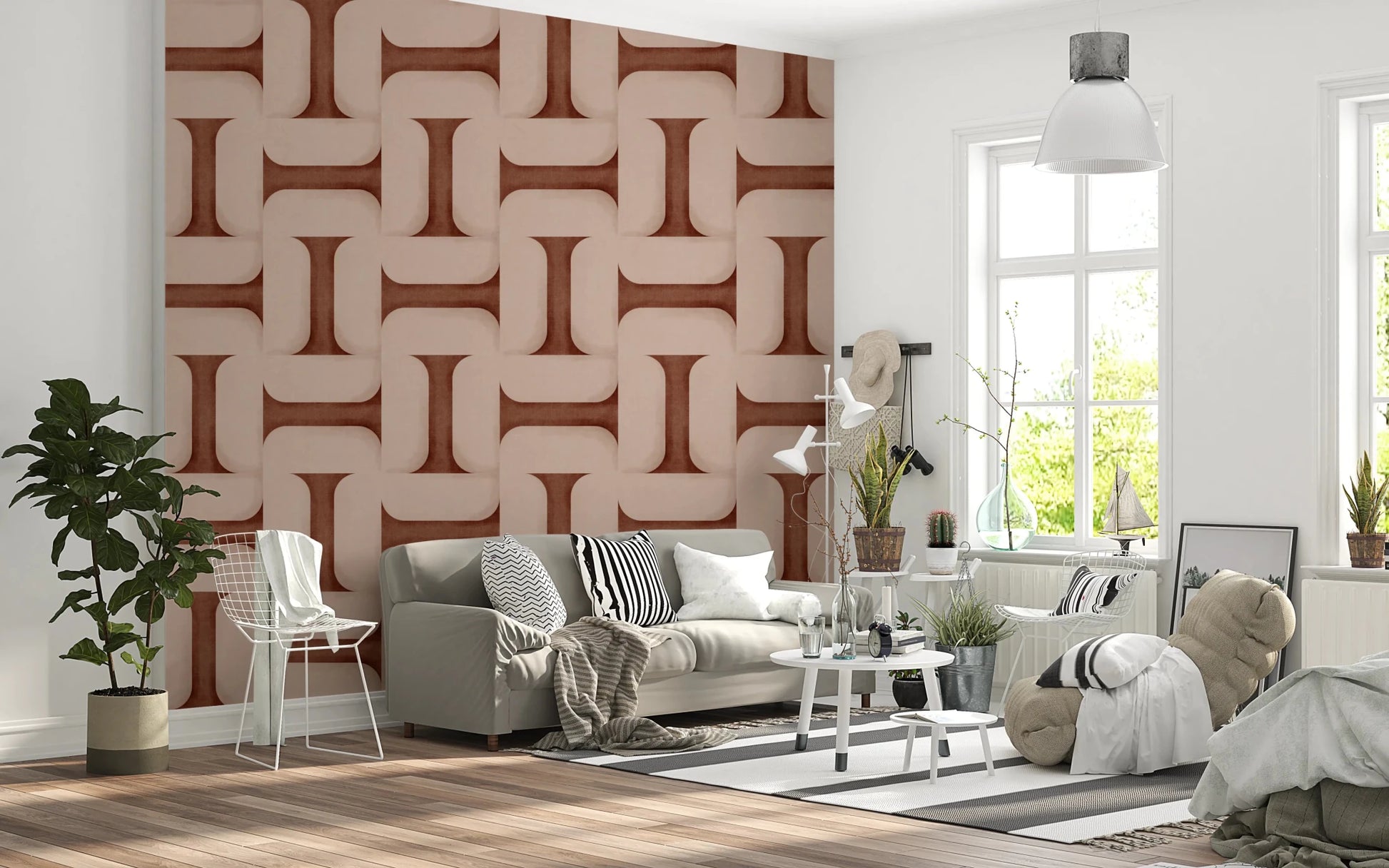 Modern Textured Tiles Copper Wallpaper⁠