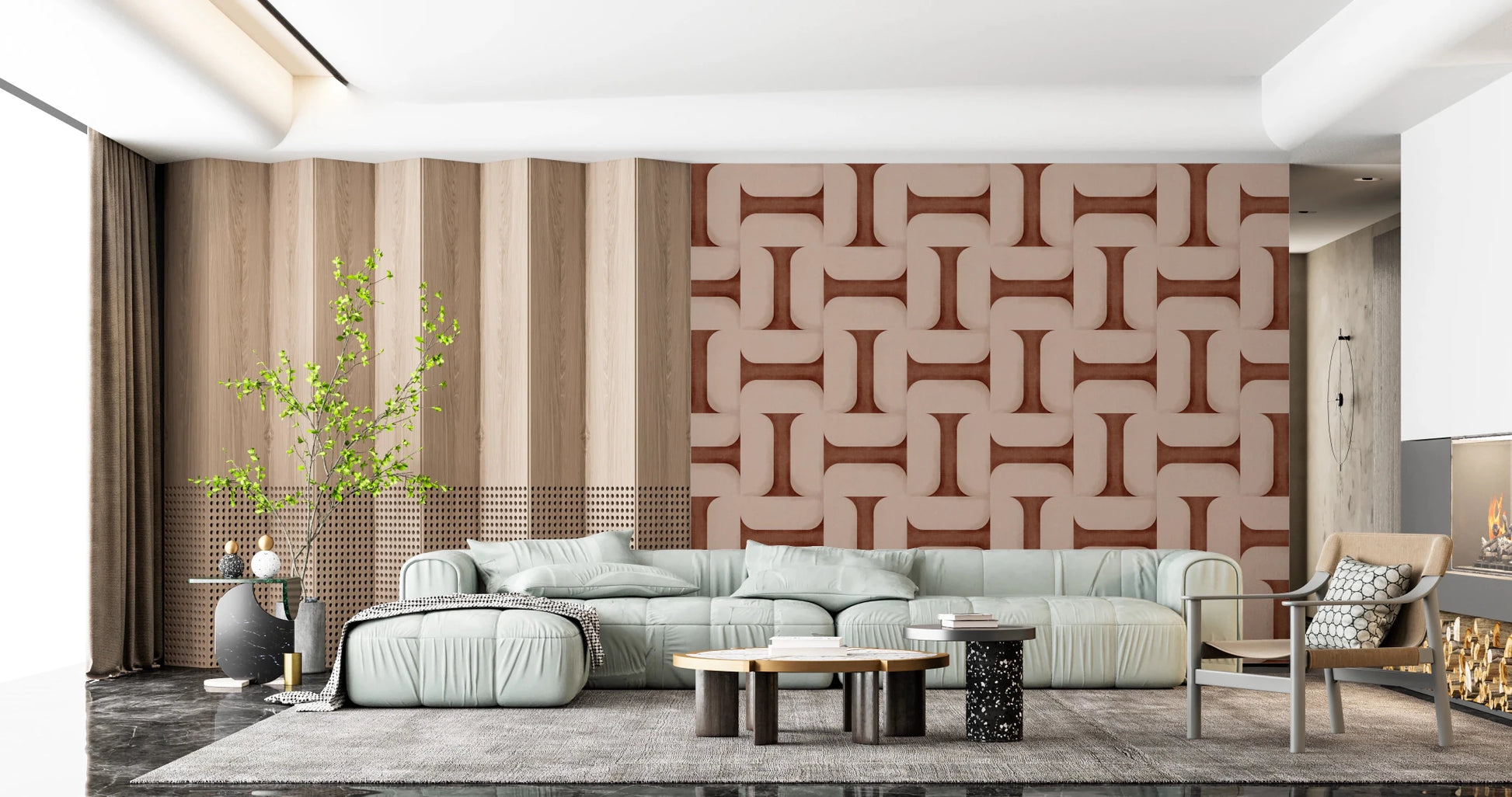 Modern Textured Tiles Copper Wallpaper⁠