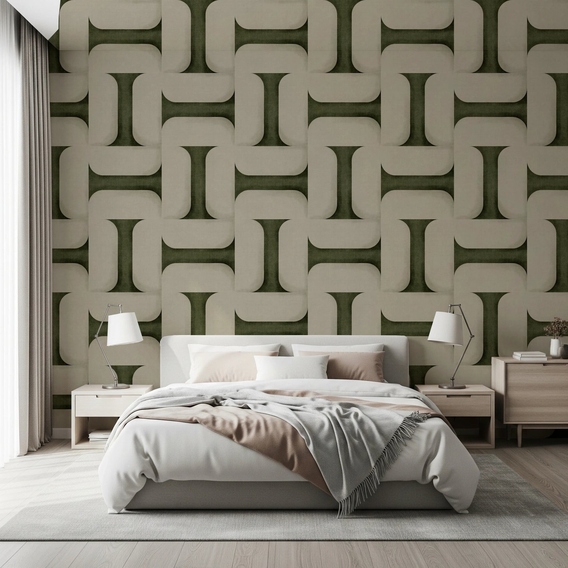 Modern Textured Tiles Olive Wallpaper⁠