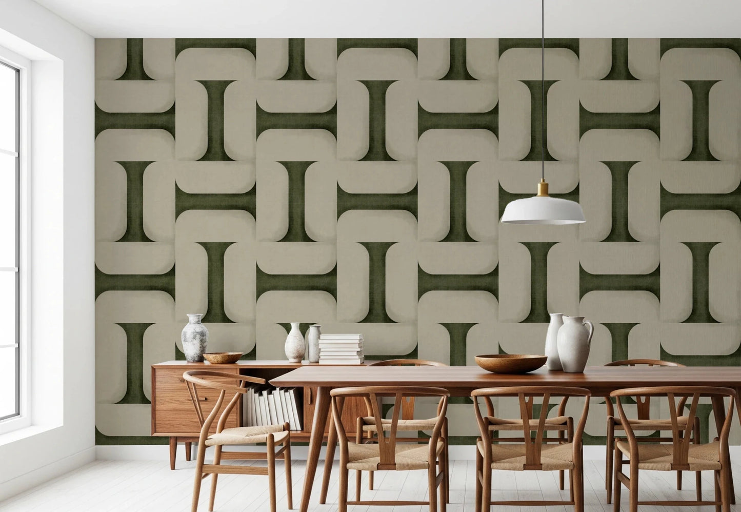 Modern Textured Tiles Olive Wallpaper⁠