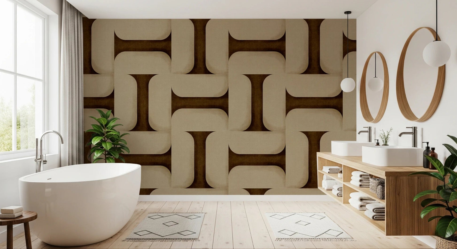 Modern Textured Tiles Umber Wallpaper⁠
