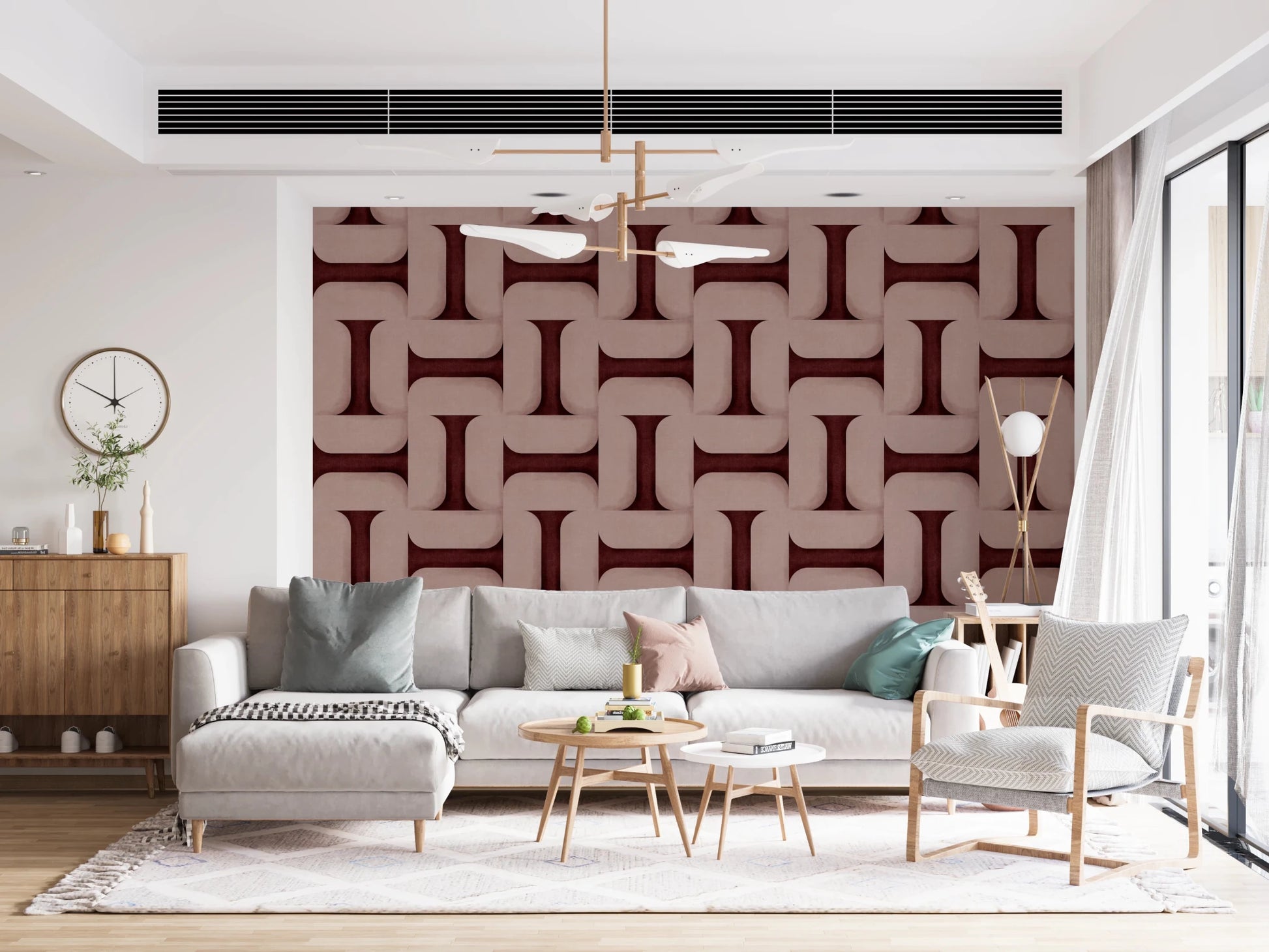 Modern Textured Tiles Wine Wallpaper⁠