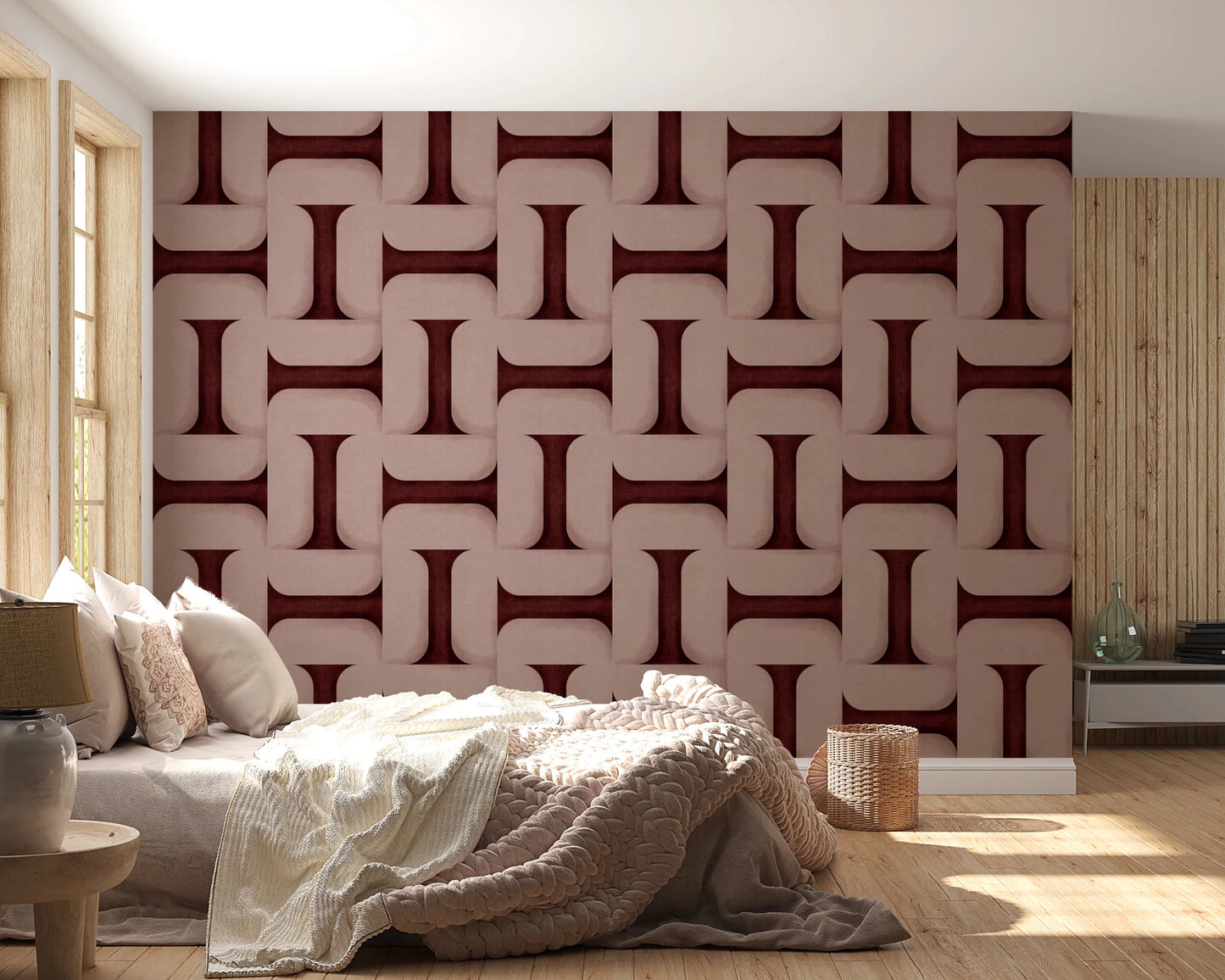 Modern Textured Tiles Wine Wallpaper⁠