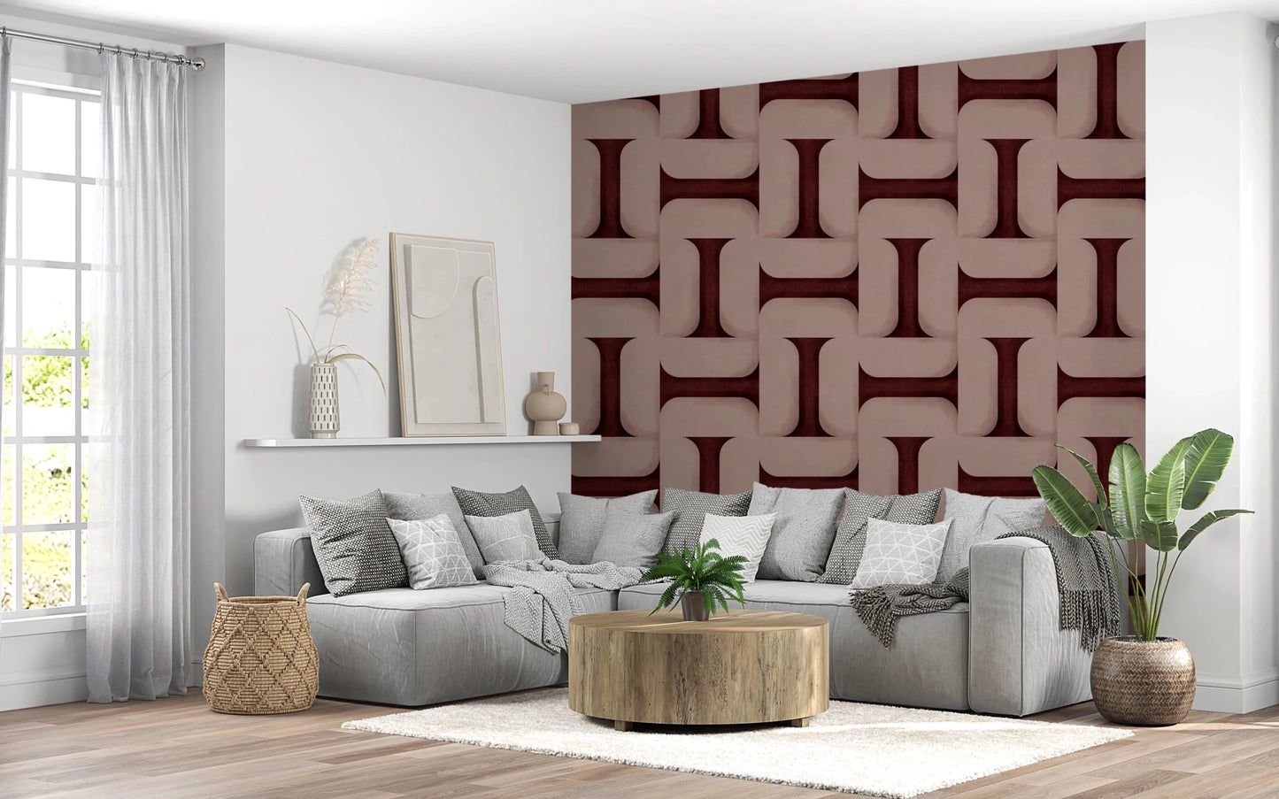 Modern Textured Tiles Wine Wallpaper⁠
