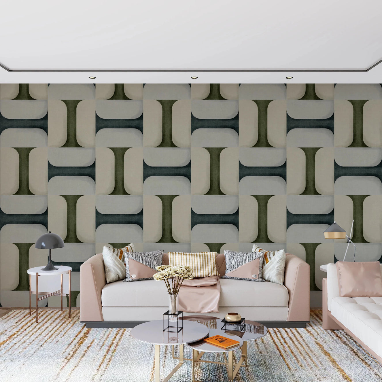 Living room looks refined with modern textured tiles winter wallpaper