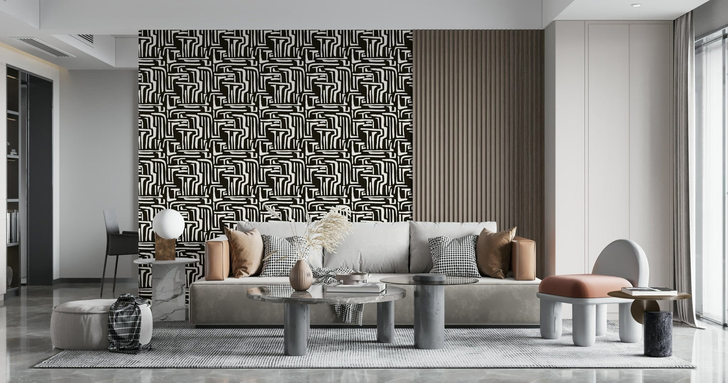 Decorative covering, hand-painted look lines, Modern Tribal Maze print.