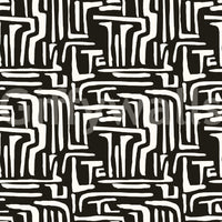 Stylish ivory and dark pattern, sophisticated Modern Tribal Maze mural feature.