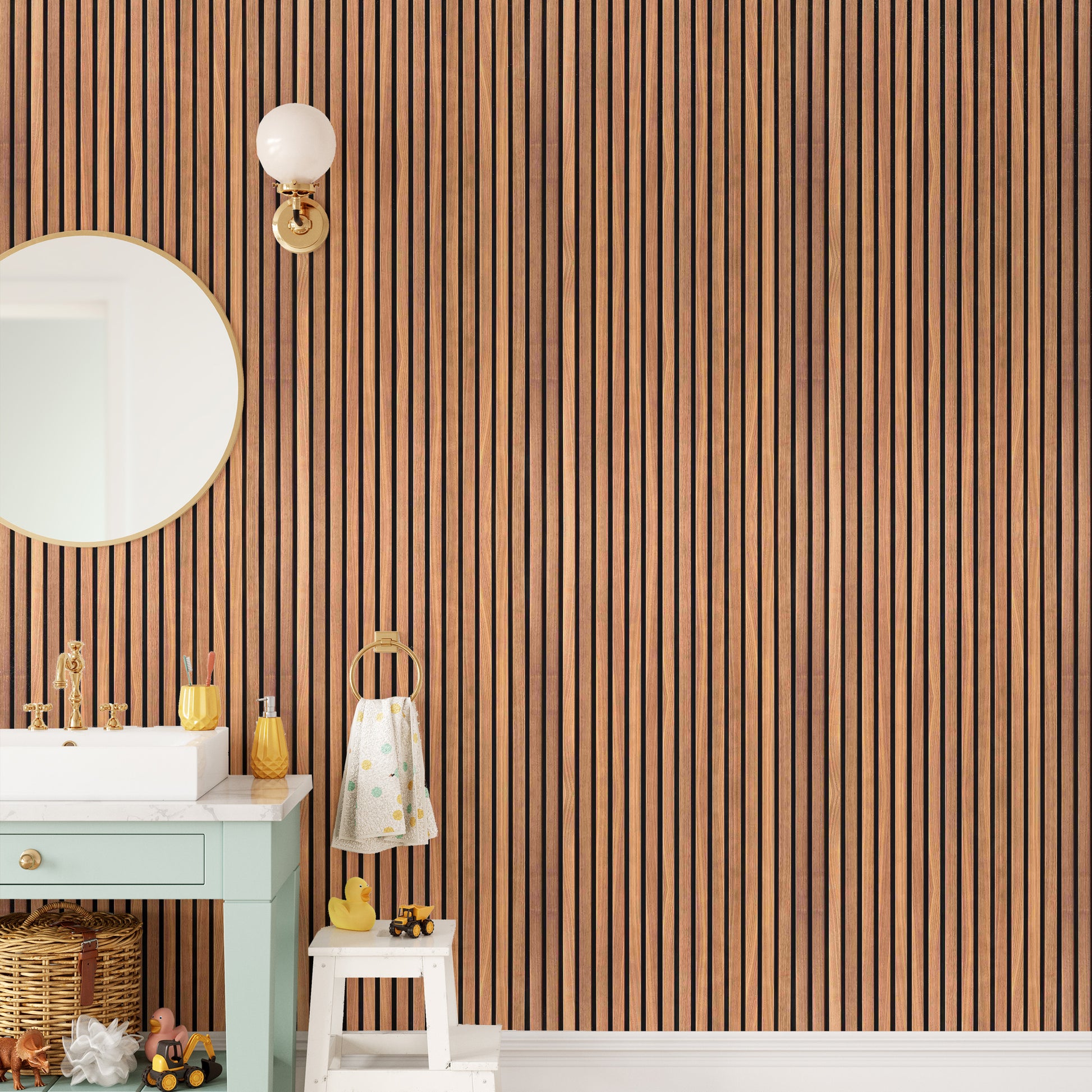 Smooth matte finish of modern light-brown timber slat wall mural.