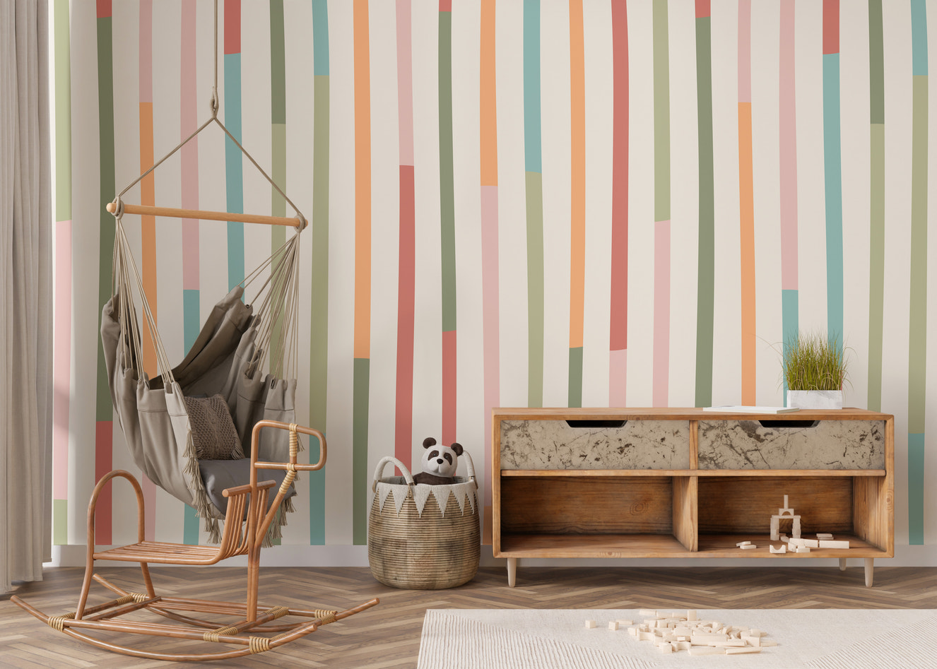 Modern Wavy Striped Wallpaper Mural | Playful Pastel Design


