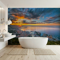 Coastal mountain landscape Monaco at Dawn wallpaper mural.