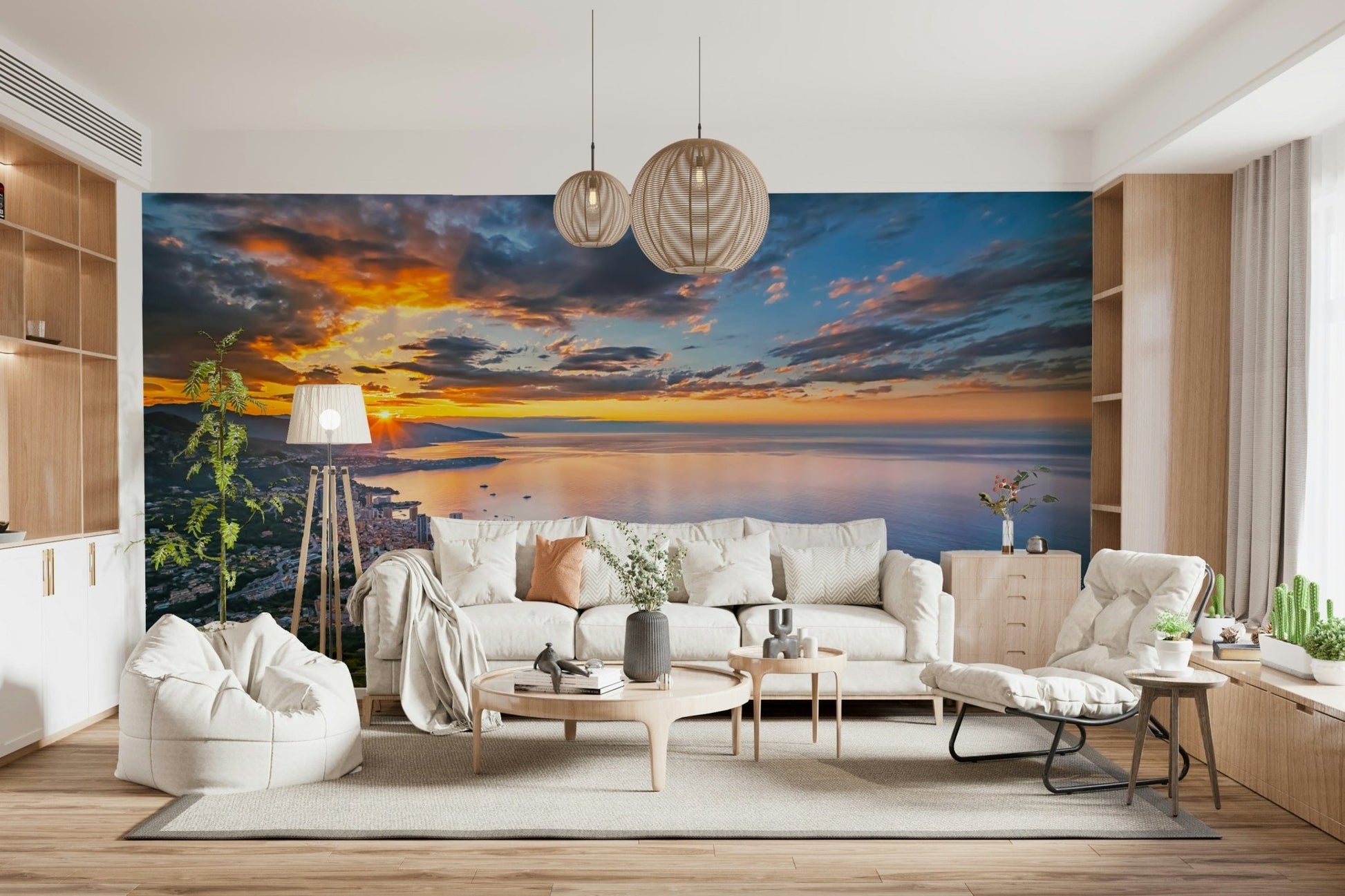 Riviera harbor view wallpaper for walls during daybreak.