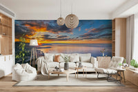 Riviera harbor view wallpaper for walls during daybreak.