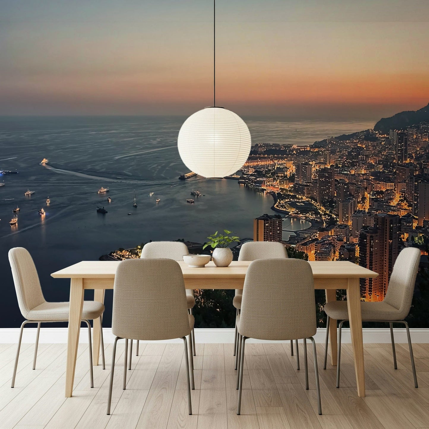 Monaco Nights mural displaying illuminated high-rise urban architecture.
