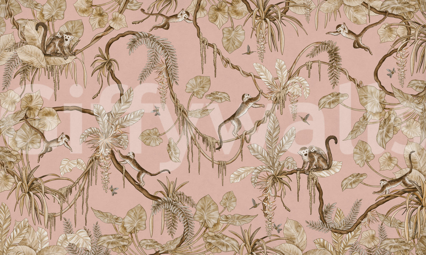 Monkey Grove Blush Wall Mural