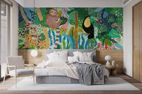 Monkey & Toucan with Leopard Abstract design Wallpaper Murals - Giffywalls