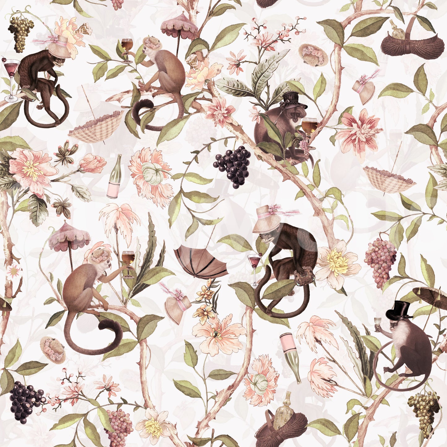 Artistic wallpaper blending traditional chinoiserie and whimsical charm.

