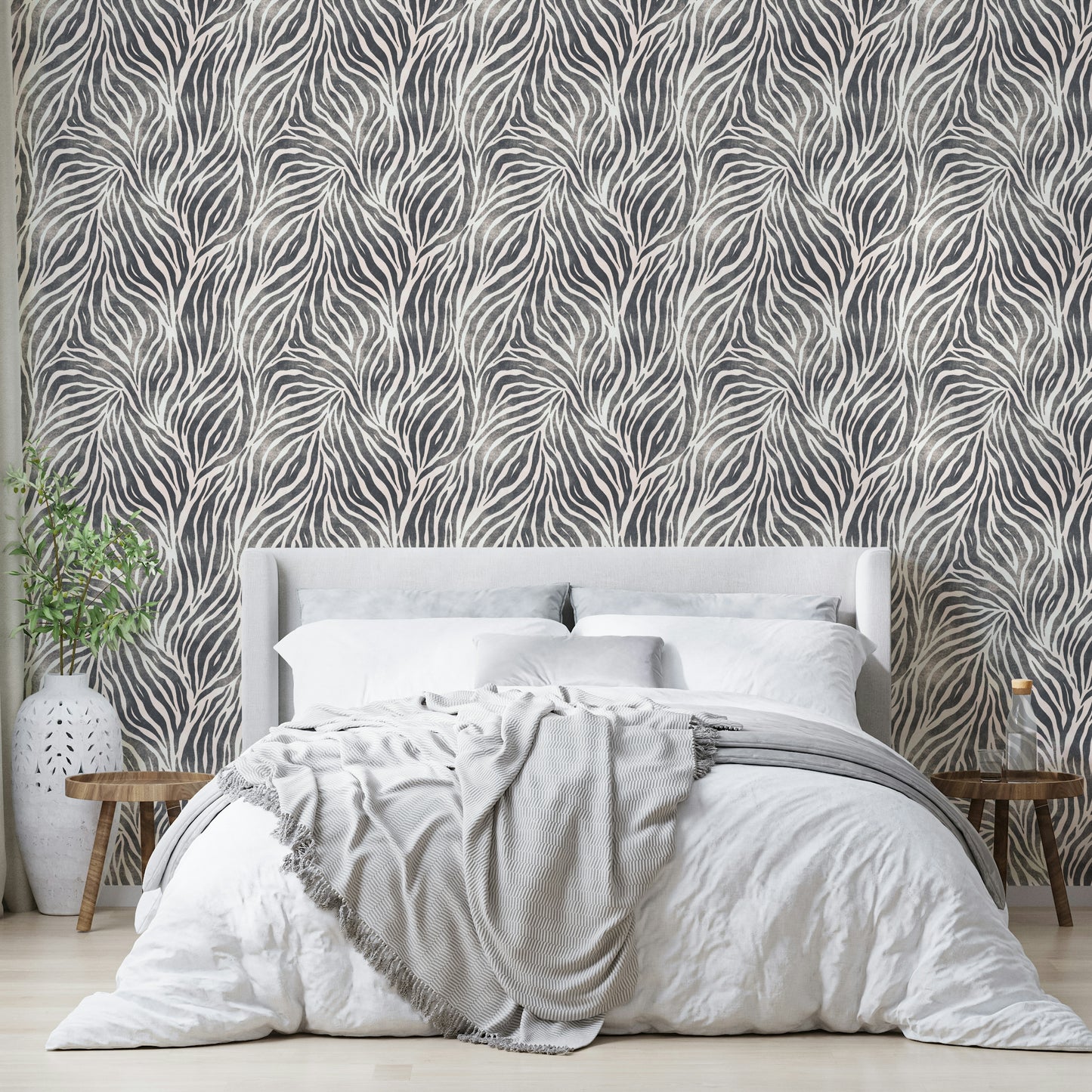 Mono Textured Boho Zebra Print Wallpaper⁠