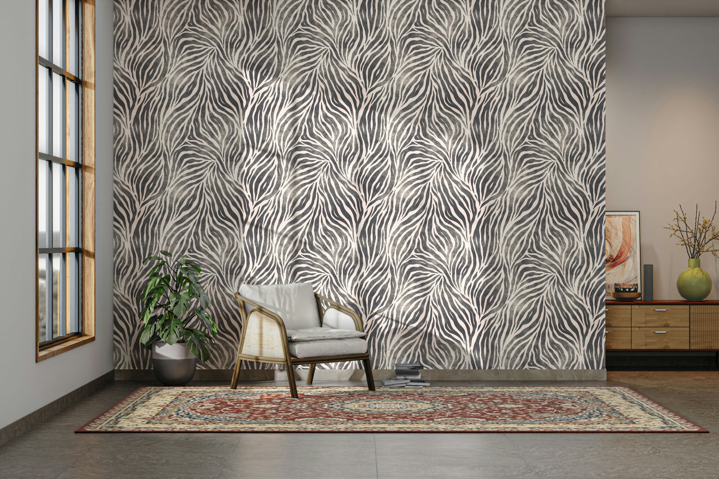 Mono Textured Boho Zebra Print Wallpaper⁠