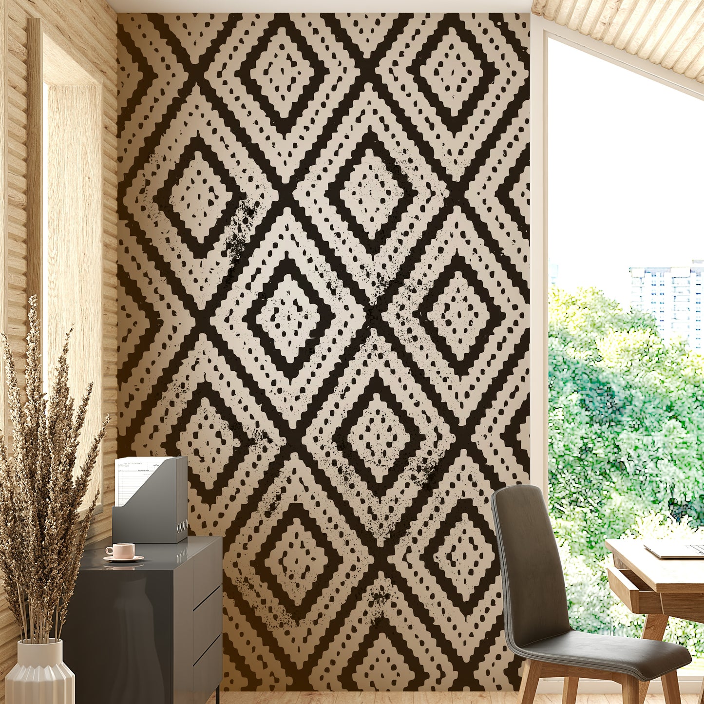 Contemporary room styled with mosaic wall mural

