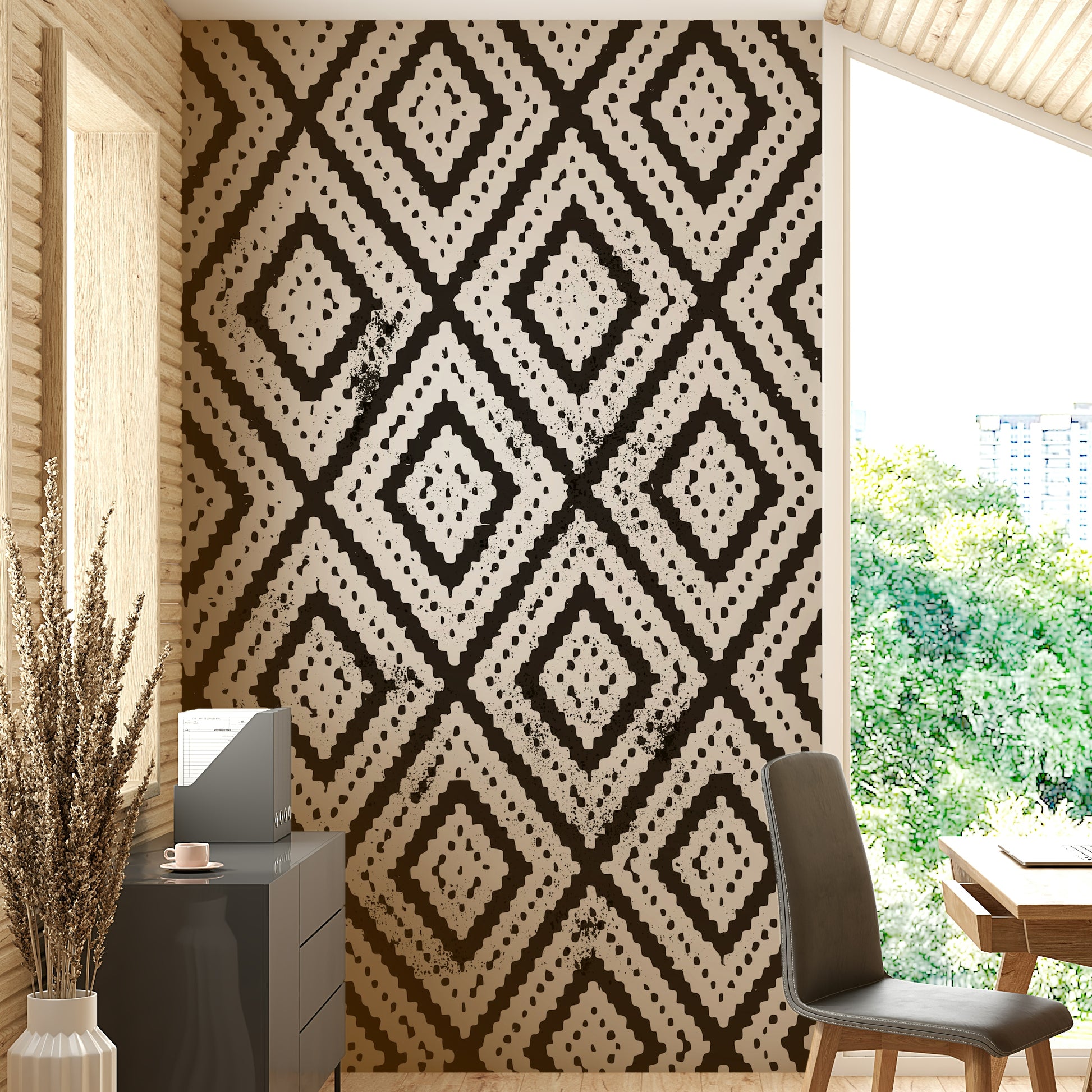 Contemporary room styled with mosaic wall mural

