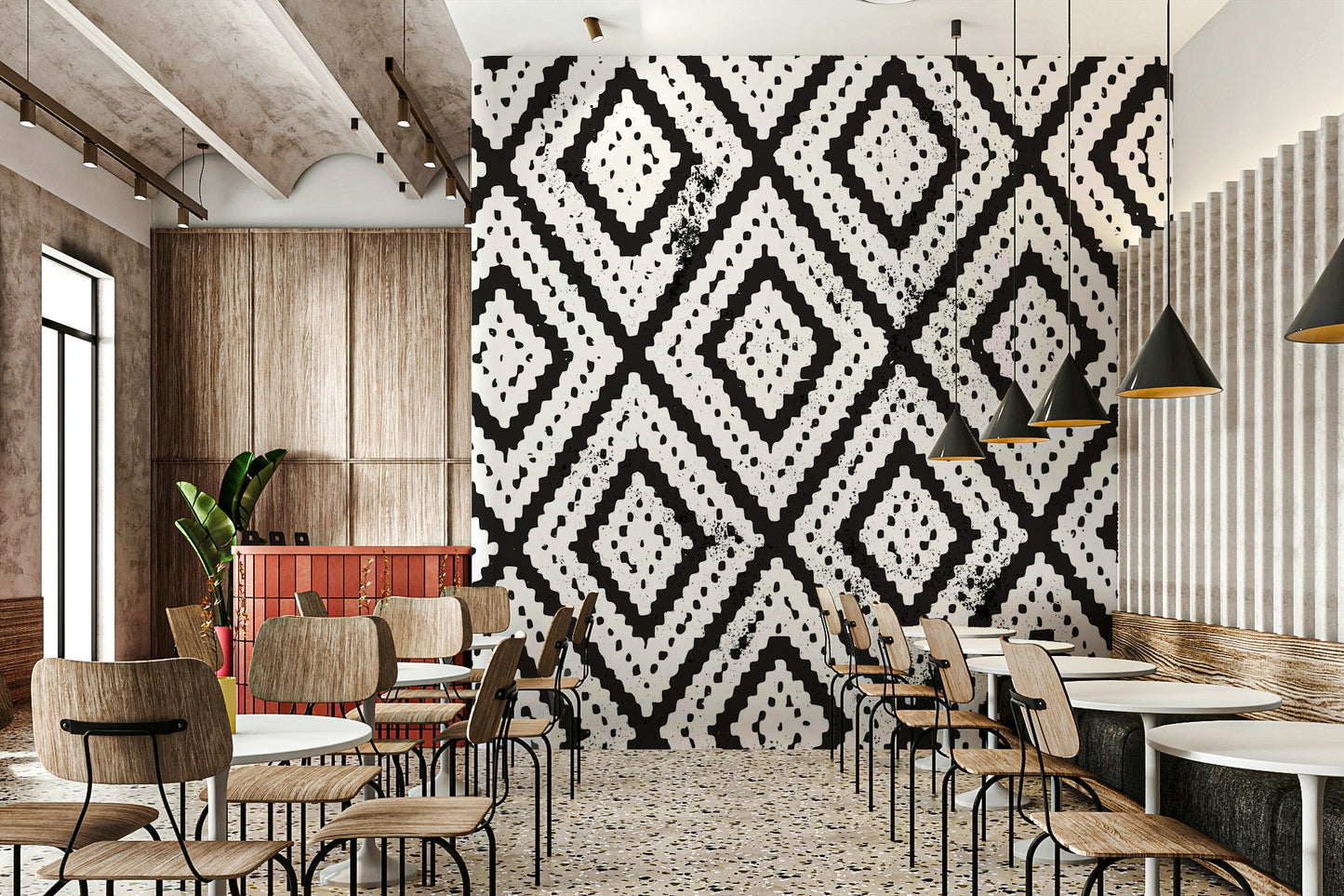 Entryway with Monochromatic Mosaic wallpaper

