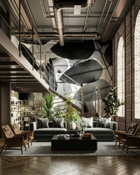 A contemplative leaf design wallpaper mural for a feature wall.

