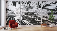 Retro muscle car with bold monochrome lines
