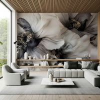 Gold dusting Monochrome Petal Ink Flow Harmony wall mural