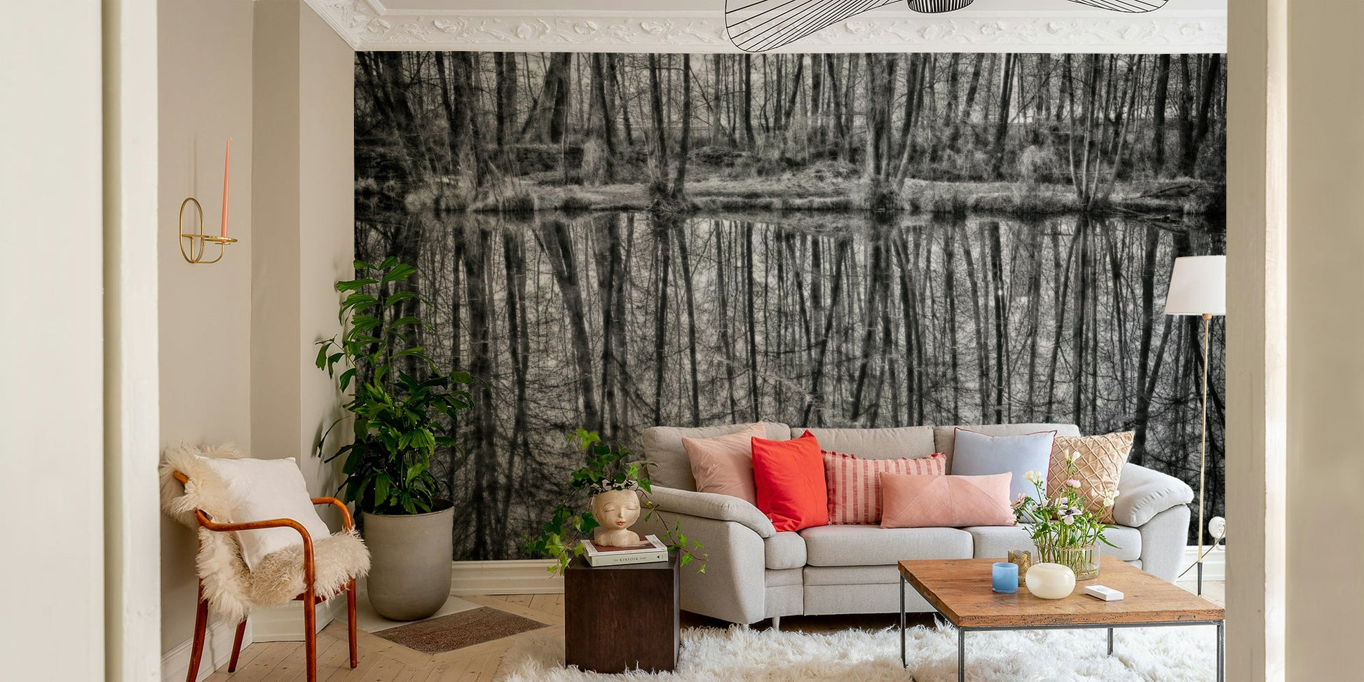 Still lake and trees wall mural
