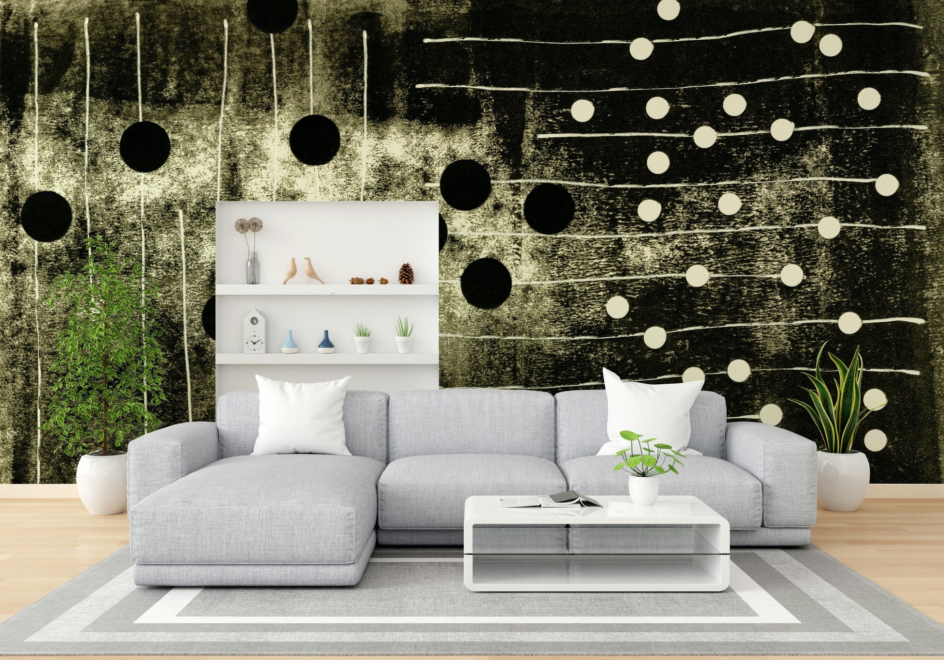 A calming abstract design wallpaper mural that defines a space.

