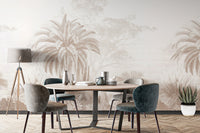 Monochrome botanical wallpaper with exotic plants
