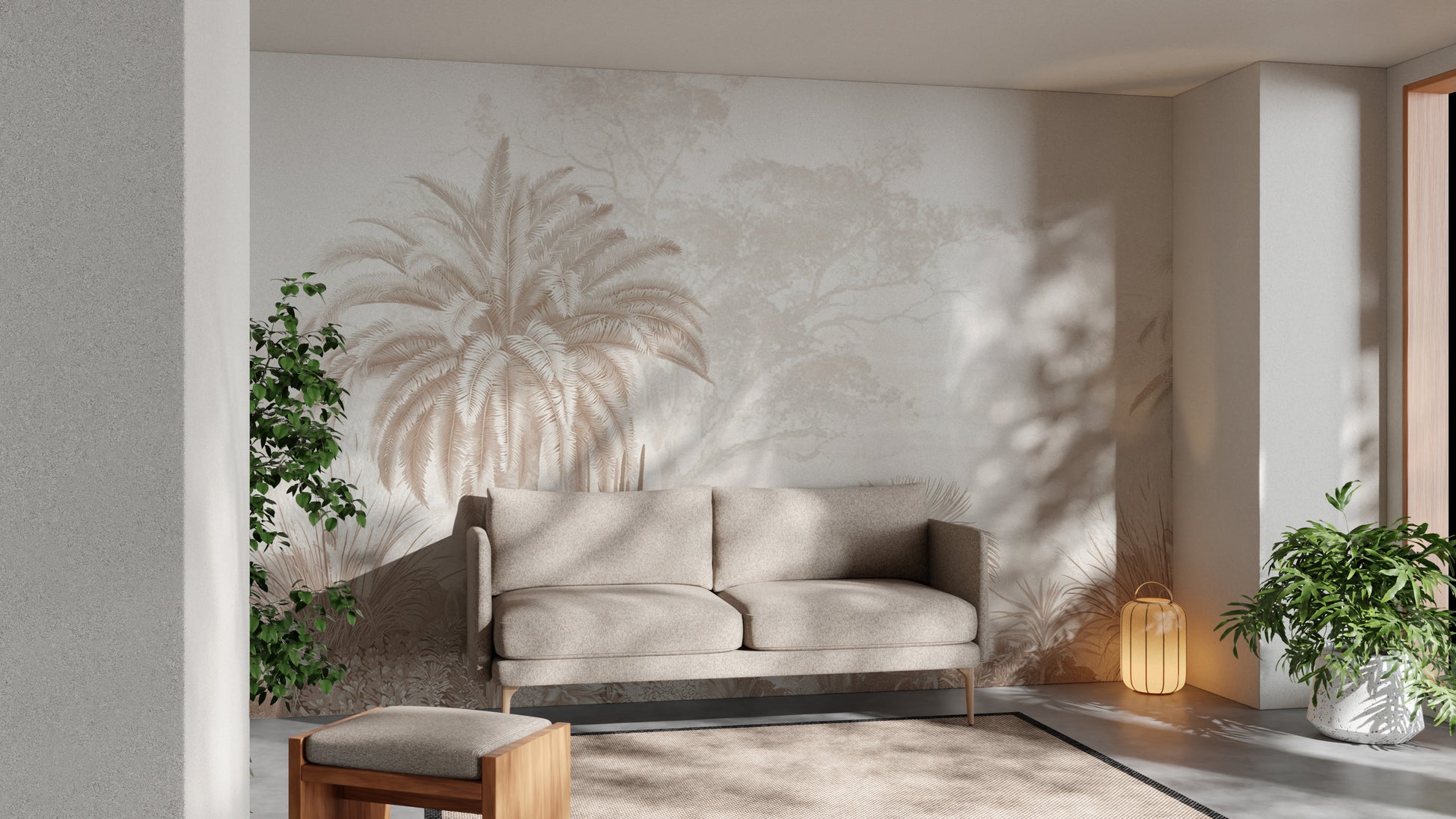 Detailed palm tree mural for living rooms
